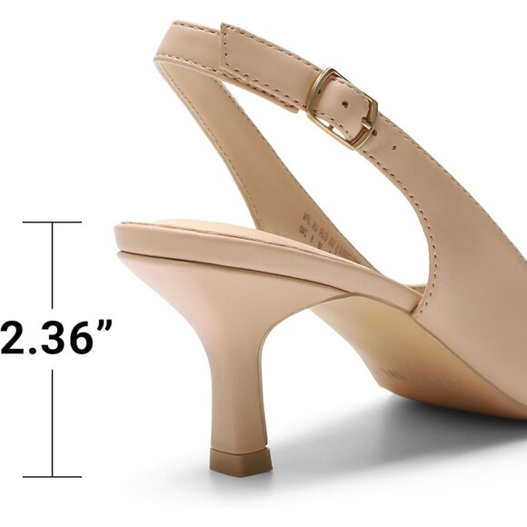 Women's Nude-Pu Slingback Pointed Toe Low Pumps Casual Stylish Kitten Sandal - Picture 6 of 6